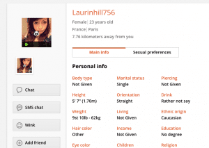 Exemple d'un profil de fille sur BeCoquin.