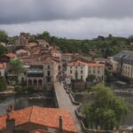 A picturesque aerial view of Clisson in Pays de la Loire, featuring historic architecture and lush greenery.