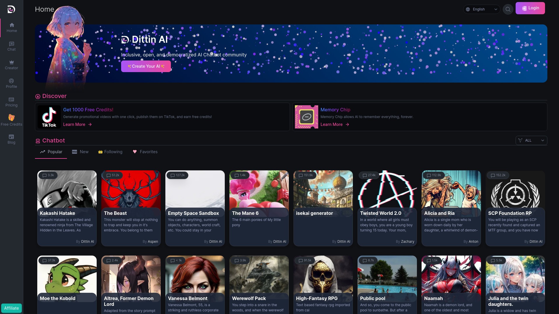 Dittin AI : avis sur cette IA de personnages pour conversations sans filtre